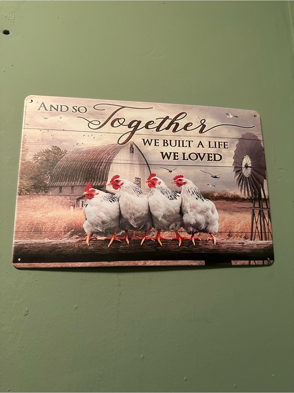 Rustic Together Farmhouse Wall Sign - White & Cream Chickens